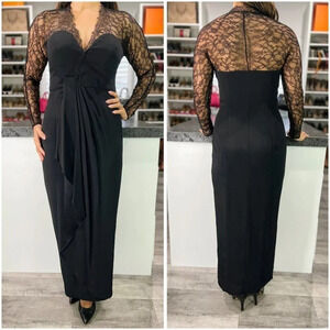 Catherine Malandrino Black Lace Full Sleeved Wrap Gown $330